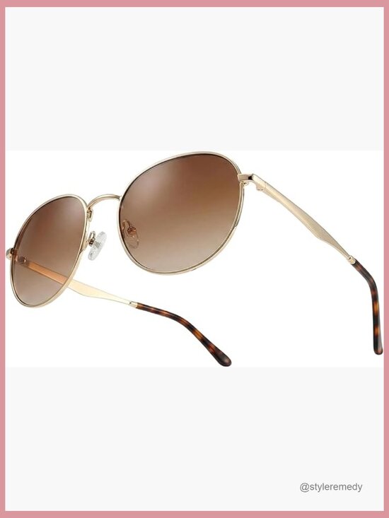 Monel Gold Frame Polarized Sunglasses, 60S Round Aviator Style main image 6